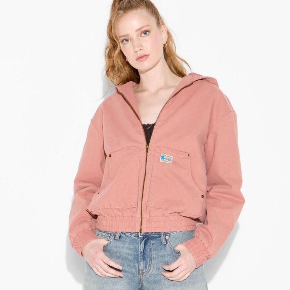 Women's Canvas Hooded Utility Jacket - Wild Fable Pink S